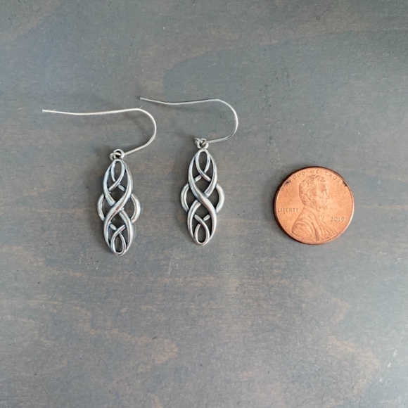 Sterling Silver Celtic Design Oval Dangle Earrings - Picture 2 of 3